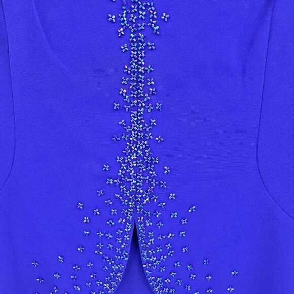 Vintage 80's Daymor Couture Gown 6 Blue Peplum Beaded Front Slit Modest Sexy - Picture 10 of 17